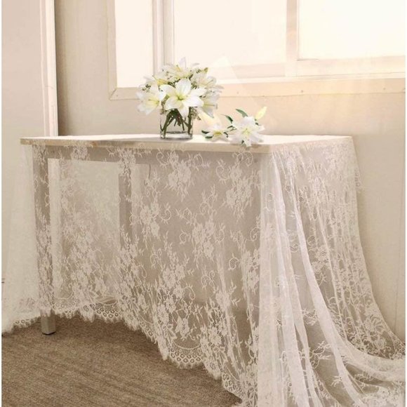 White Lace Tablecloth 60x120” Overlay Vintage Boho Embroidered Linen New - Picture 1 of 3